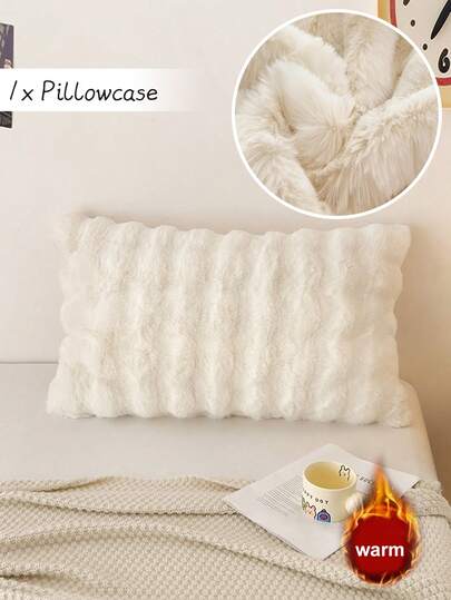 1pc White Luxury Plush Faux Rabbit Fur Pillowcase, Decorative Throw Pillow Cover For Sofa Couch Bed, Warm And Cozy Cushion Case For Winter, Without Pillow Inset