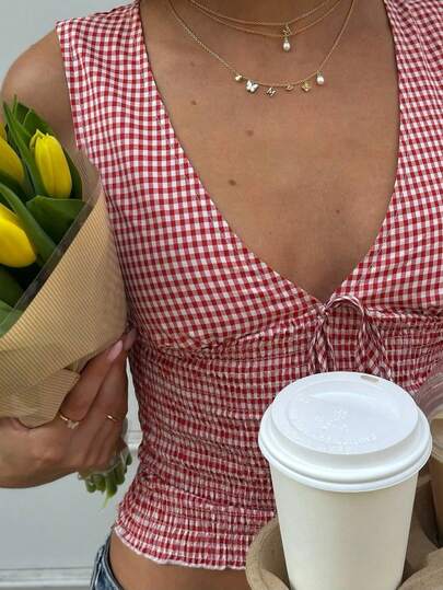 Camiseta sin mangas de mujer VIVINA de verano, casual y versátil, con pliegues profundos, cintura con lazo y volantes en el bajo, ideal para salidas de fin de semana y vacaciones