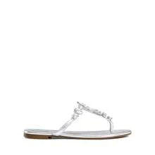 Women Flat Sandals Rhinestone T-Strap Flip Flops Thong Sandals Vacation Beach Casual Chic Party Slip On Sandals Shoes - Bạc - Xem 5