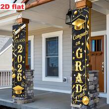 2pcs,2d Flat, 2026 Graduation Party Porch Banner, Made Of Polyester Fabric, With A Bachelor's Cap And Diploma Design, Suitable For Graduation Party Decoration, Graduation Ceremony, Graduation Celebration, Party Celebration, Holiday Party, Birthday, Home/Garden/Indoor/Outdoor Decoration, Outdoor Decoration, Door Hanging, Door Decoration, Photography Background Props, Party Decoration Supplies, Graduation Background Cloth - Multicolor - View 9