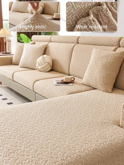 1件装弹力加厚保暖沙发套，防滑全包覆式沙发座垫，四季皆宜，布艺沙发套，可机洗，防尘，宠物友好，适用于卧室、办公室、客厅装饰，适合L型及1/2/3/4人座沙发，卡其色