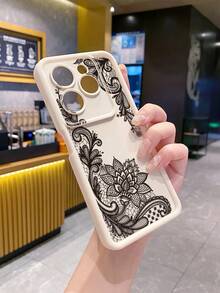 1pc Black Mandala Flower UV Printed Anti-Drop Phone Case, Compatible With Samsung/Galaxy/Infinix/Redmi/OPPO/VIVO/Realme Android Models - Beige - View 3