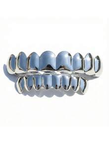 RACHELZ Hip Hop Top Bottom 8/8 Smooth Surface Teeth Grillz Braes Classic Punk Glossy Tooth Caps For Women Men Couple Jewelry Party Gift Dental Grills Daily Wearable - Bạc - Xem 8