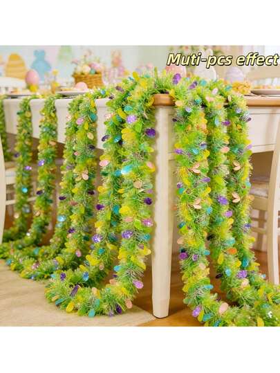 3条复活节彩色蛋形装饰丝带，复活节装饰亮片，复活节蛋形挂饰和丝带，可灵活缠绕悬挂，适合室内外使用，是复活节的完美之选。