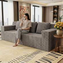 Modern 3-Seater Love Seat Sofa Couch In A Box, No Assembly Required, High-Density Foam Plush Corduroy Loveseat Couch With Throw Cushions And Wider Armrest For Home Office - Lạc đà - Xem 9