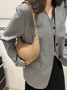 1个新月形PU皮革单肩包，时尚简约纯色女士腋下包，适合春、夏、秋、冬四季，简约纯色单肩包，咖啡色新月形女士单肩包，简约百搭女孩腋下包，法式风格单肩包，女士通勤包 - 彩色 - 查看 8