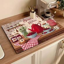 1pc Diatomaceous Earth Absorbent Drying Mat, Kitchen Countertop Drain Mat, Coffee Machine Mat, Pour Over Coffee Pot Mat, Dish & Cup Drying Mat, Non-Slip Backing Kitchen Mat, Dining Table Mat, Breakfast Mat, Washing Machine Mat, Home Kitchen Dining Table Coffee Shop Bar Decor Mat, Holiday Party Housewarming Gift - Multicolor - View 8