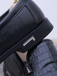 男士休闲商务鞋，乐福鞋，一脚蹬，四季皆宜，春夏款，舒适，简约，商务风，鳄鱼纹，办公鞋，学院风，通勤，日常休闲，男士，黑色，棕色 - 黑色 - 查看 6