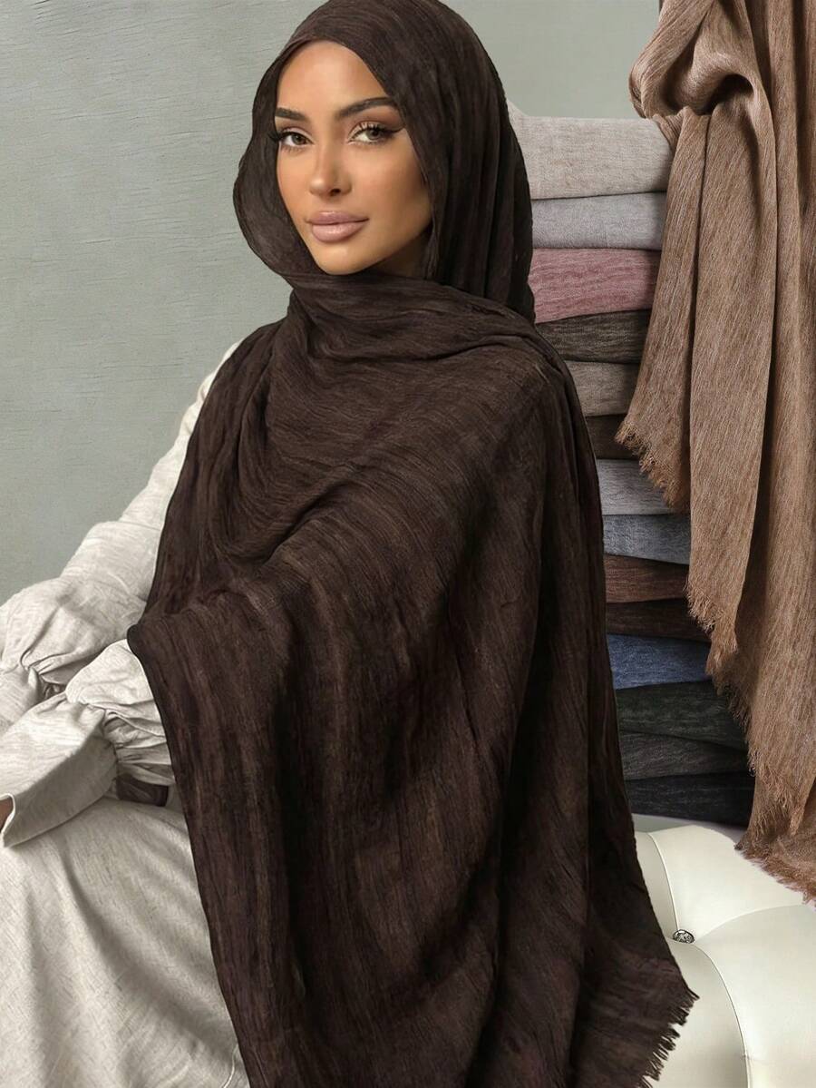 1pc Viscose Solid Color Muslim Headscarf, Fashionable Breathable Lightweight Shawl, Vintage Casual Versatile Scarf For Women, Suitable For All Seasons - Multicolor - View 1
