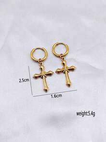 1 Pair Stainless Steel 18K Gold Plated Cross Minimalist Earrings - Yellow Gold - View 19