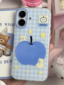 1 件卡通格子蓝色苹果图案硅胶保护壳，可爱时尚，个性十足，兼容 17/ 17 Pro Max/ 16 Pro Max/ 15 Pro/ 14/ 13/12/11，适合作为情人节/生日/母亲节礼物送给家人/朋友/姐妹/女友。 - 淺藍色 - 查看 5