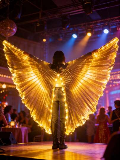1pc Silver Glowing Forked Wings LED Lighting Accessory, Suitable For Capes, Stage Performances, Luminous Decorations, Clothing Accessories, Celebration Gifts, Belly Dance Stage Decor, Festival Party Decorations, Room Decor, Home Decor, Theme Party Decorations, Valentine's Day Decor, Also Applicable For Easter, Campus Festivals, Carnival Costumes And Performances.