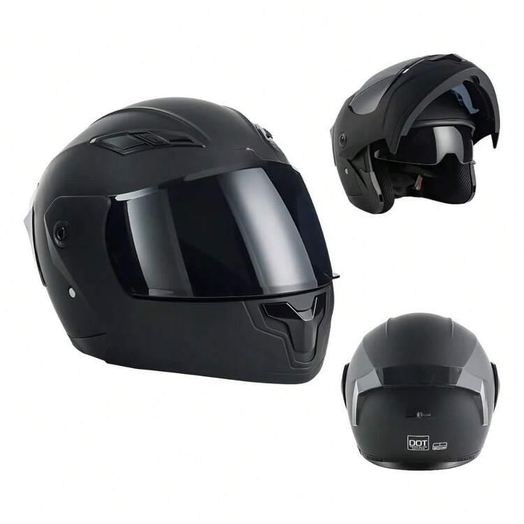 Casco Abatible Matte Negro Para Motocicleta Certificado Dot - A - Añade 1