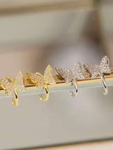 1 قطعة أذن كاف بشكل فراشة رقيقة مرصعة بالزركونيا الصغيرة اللامعة، إكسسوار مجوهرات للنساء هدية لحفلات الزفاف (بدون علبة) - فراشة - مشاهدة 2
