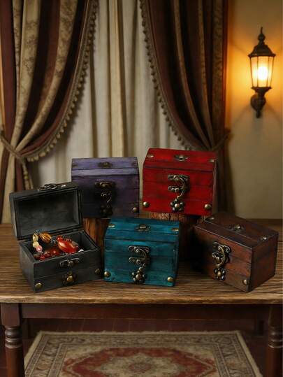 1个复古木质小号收纳盒，首饰盒，可收纳戒指项链、工艺品、珍宝，复古木质包装盒