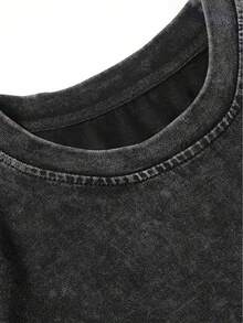 100% Washed Ladies' Crew Neck T-Shirt Sardines, Fish, Olive Oil, Text, Washed Texture. Daily Wear For Spring, Summer And Autumn, Machine Washable, Ideal For Casual Outdoor & Sports, Urban Fashion , Durable Fabric, High-Quality Print, Youth Apparel, Streetwear Style, Soft Fabric, Breathable Material - 黑色 - 查看 3