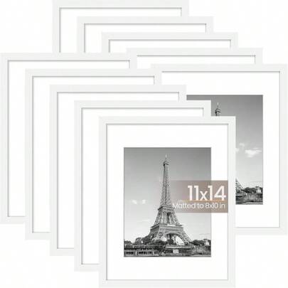 11x14 Picture Frame Set Of 10, Display Pictures 8x10 With Or 11x14 Without, Multi Photo Frames Collage Wall Display, White
