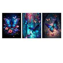 3pcs Set Dreamy Blue Butterfly Wall Art Canvas Poster, High Definition Printing, Suitable For Living Room, Bedroom, Bathroom, Office, Gym And Other Home Decor, Hallway Decoration, Art Gift For Friends - Butterfly - View 16