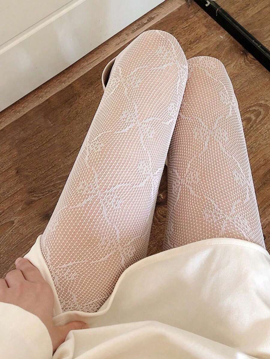 1 Pc Bow Mesh Printed Leggings, Suitable To Pair With Skirts - trắng - Xem 1