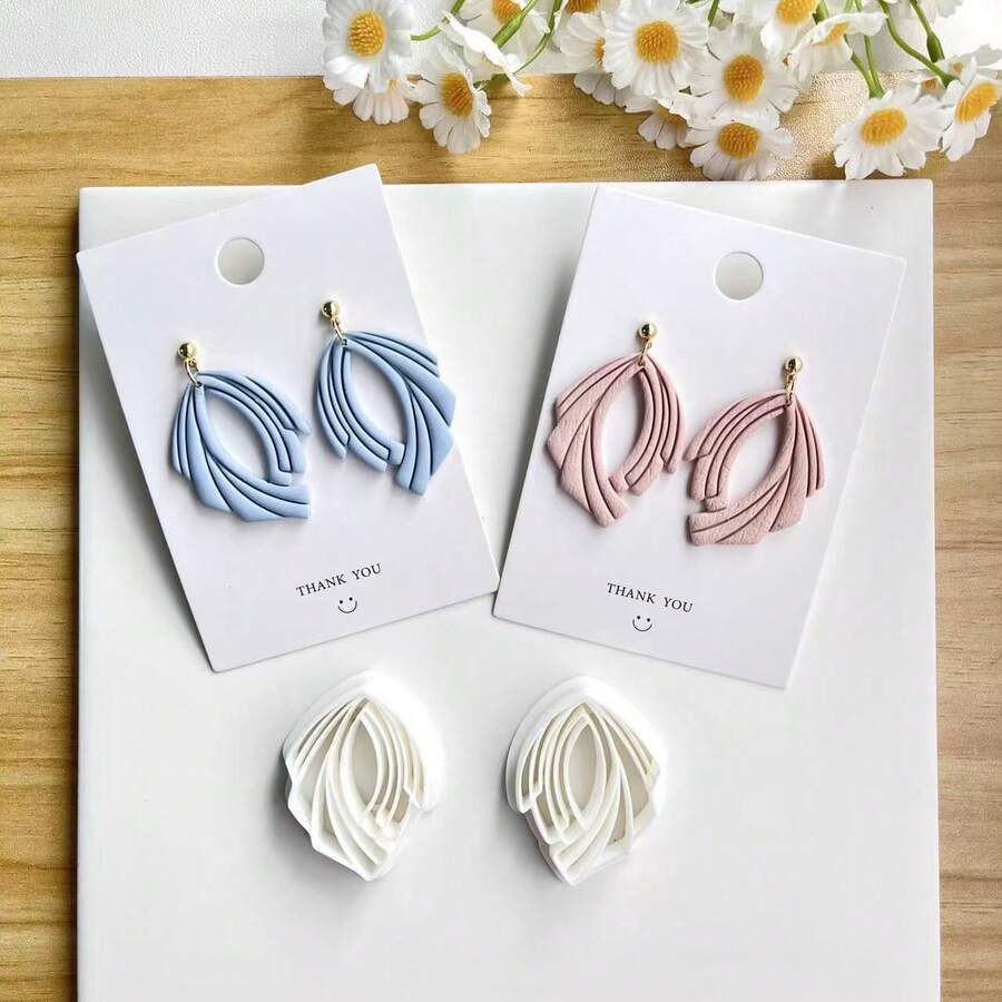 2pcs Bohemian Style Polymer Clay Cutters - High Precision Plastic Jewelry Making Set, Suitable For Clay Cutting In Summer Beach Vacation Style, Clay Earring Molds And DIY Beaded Accessories & Jewelry Material Cutting Molds - White - View 1