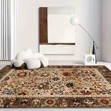 1 件复古棕褐色花卉图案地毯。天鹅绒材质，约重 850 克，厚度 0.6 厘米。经久耐用，防滑，易于清洁。多种尺寸可选。适用于厨房/客厅/餐厅/卧室/阳台/浴室/书房。完美的家居装饰之选。 - 彩色 - 查看 7