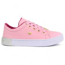 Tênis Infantil Feminino Menina Confortável Leve Gliter Coração Colegial Escolar - Rosa chiclete - Visão 4
