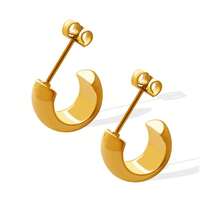 1 Pair Stainless Steel C-Shape Stud Earrings, 18K Gold Plated, Minimalist & High-Quality Fashion Jewelry - C-shaped Earrings - View 2