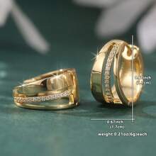 1 Pair Classic Elegant Gold-Tone Women's Earrings, Inlaid With Lustrous Cubic Zirconia, Versatile For Daily Wear, Holiday And Birthday Gift - Gold - View 6