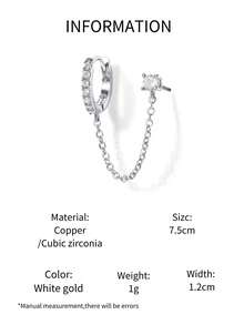 1件装女士单只耳环链 | 双孔链耳环 | 女士立方氧化锆耳环，时尚百搭单排水钻耳钉，流苏个性化耳环 - 銀色 - 查看 6