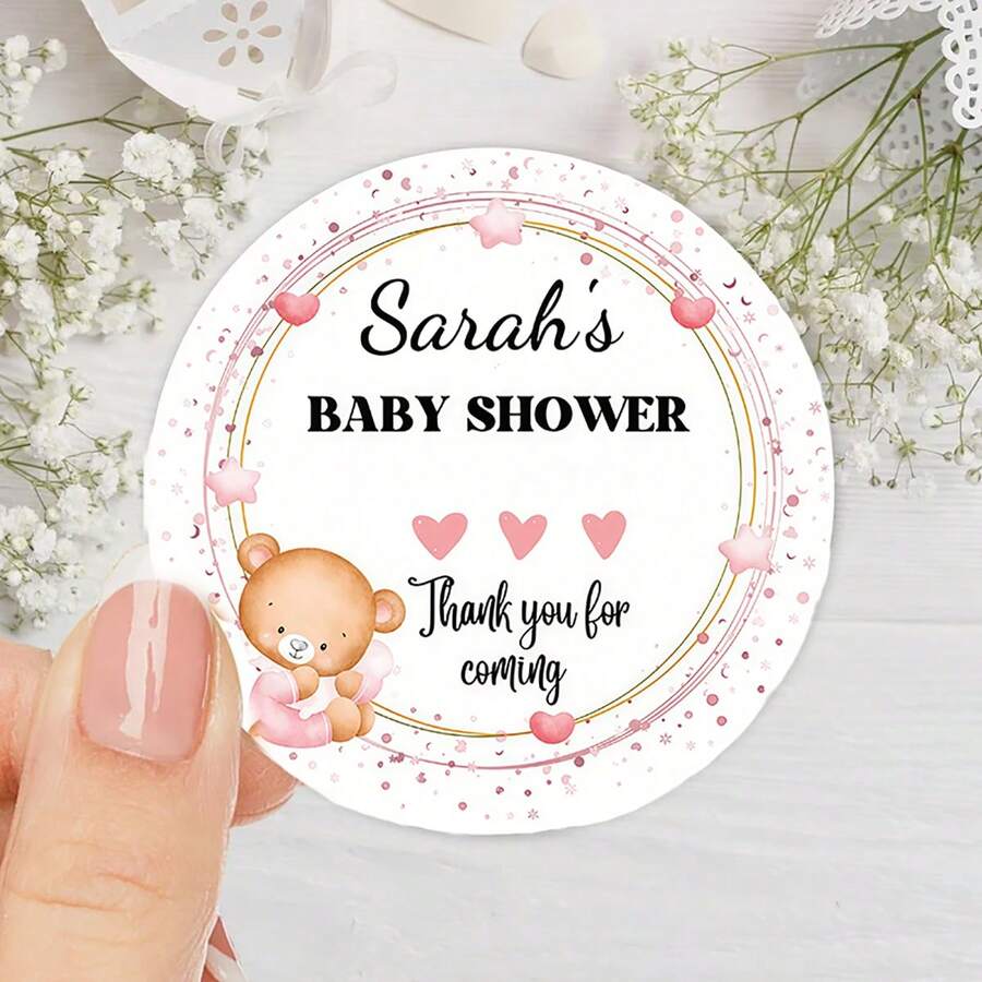 24/72/120pcs Personalized Teddy Bear Baptism Stickers, Sticker Labels, Party Favors Stickers, Gender Reveal Party Stickers, Teddy Bear Stickers, Customized Collection Stickers, Names, Teddy Bear Labels - Multicolor - View 1