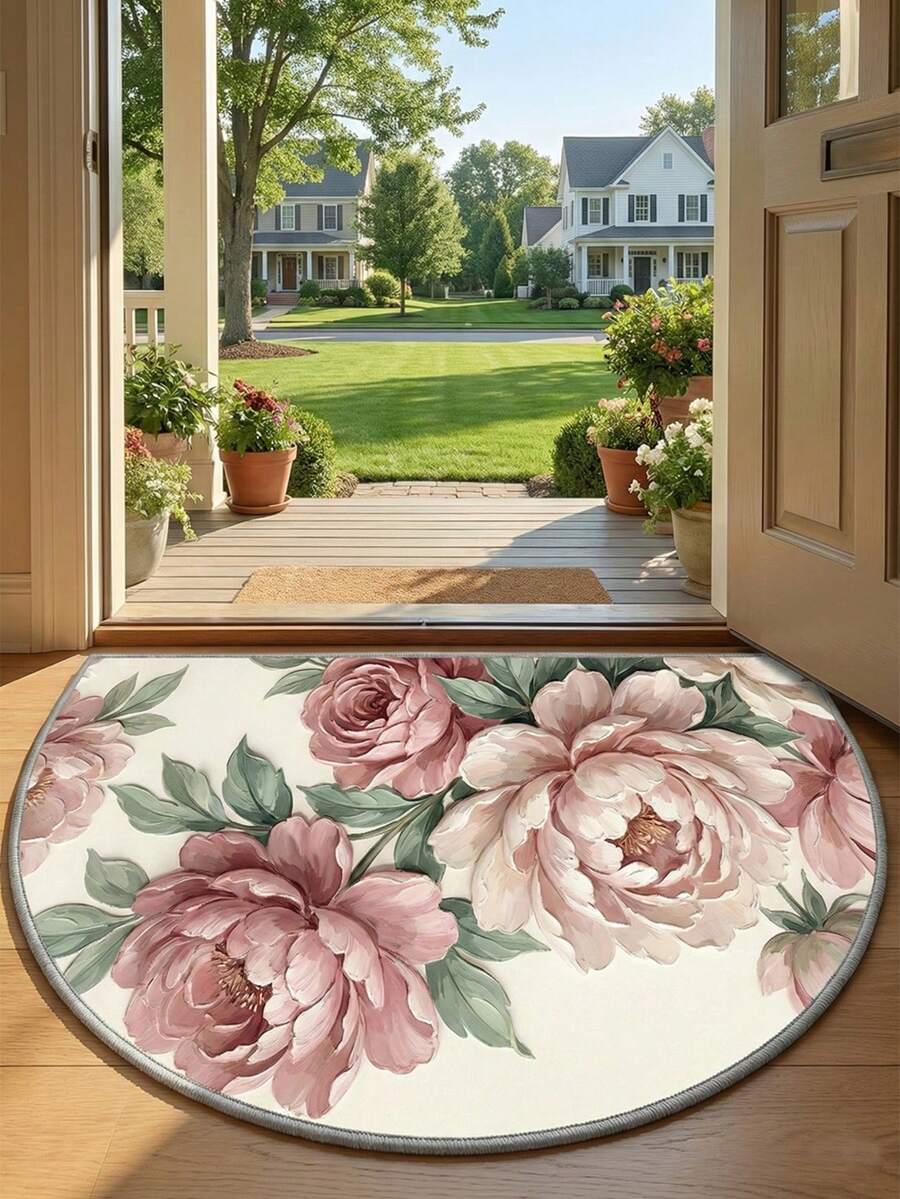 1 tấm thảm chùi chân hình bán nguyệt bằng nhung, có thể giặt được, thích hợp làm thảm chùi chân, thảm nhỏ, thảm chào đón, thảm trải sàn, thảm trang trí nhà cửa, thảm trước nhà, thảm trang trí sân vườn, thảm có thể giặt được.