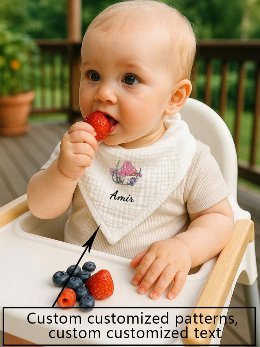 1pc Customized Text & Pattern Baby Bib, Absorbent Soft Drool Bandana, Personalized Baby Gift - Multicolor - View 1