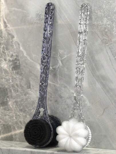 1个二合一塑料沐浴刷，两端均可使用，背部去角质沐浴刷，长柄去角质沐浴刷，男女通用去角质沐浴刷，适用于浴室淋浴，沐浴工具，按摩多功能清洁刷，淋浴配件，浴室配件（黑色，白色）返校季