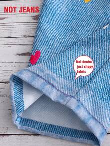 Girls' Summer Heart All-Over Denim Print Elastic Waist Wide Leg Pants, Retro Casual All-Match Trousers - Light Wash - View 6