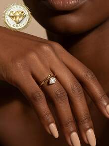 1pc Women's Engagement Ring, Silver Halo Pear Cut Open Ring, 2g S925 Sterling Silver, 1 Carat Moissanite, Bohemian, Cute, Engagement, Proposal, Wedding Anniversary, Valentine's Day Gift, Comes With Moissanite Certificate And Elegant Gift Box - Gold - View 2