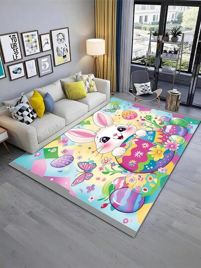1 قطعة سجادة من الفلانيل مطبوعة بأرنب وبيض لعيد الفصح وعيد القديس باتريك، سمك 0.47 بوصة، مانعة للانزلاق، قابلة للغسل في الغسالة، مناسبة للمدخل والحمام وغرفة المعيشة وغرفة الغسيل، ديكور المنزل، للربيع والصيف، رائعة لديكور المنزل والمطبخ