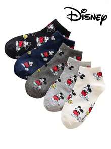 Disney 5双装女士短袜礼品，夏季袜子，印有米奇、米妮、唐老鸭、黛丝卡通人物图案，舒适透气时尚新奇袜子 - 彩色 - 查看 10