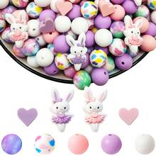 25/50pcs Ballet Bunny Silicone Bead Set - Pink & Purple Ballet Dancer Bunny Design - Ideal For DIY Keychain, Necklace, Bracelet, Decorative Pen, Jewelry And Pendant Crafts - Suitable For Holiday & Birthday Gifts - Ballet Bunny - View 12