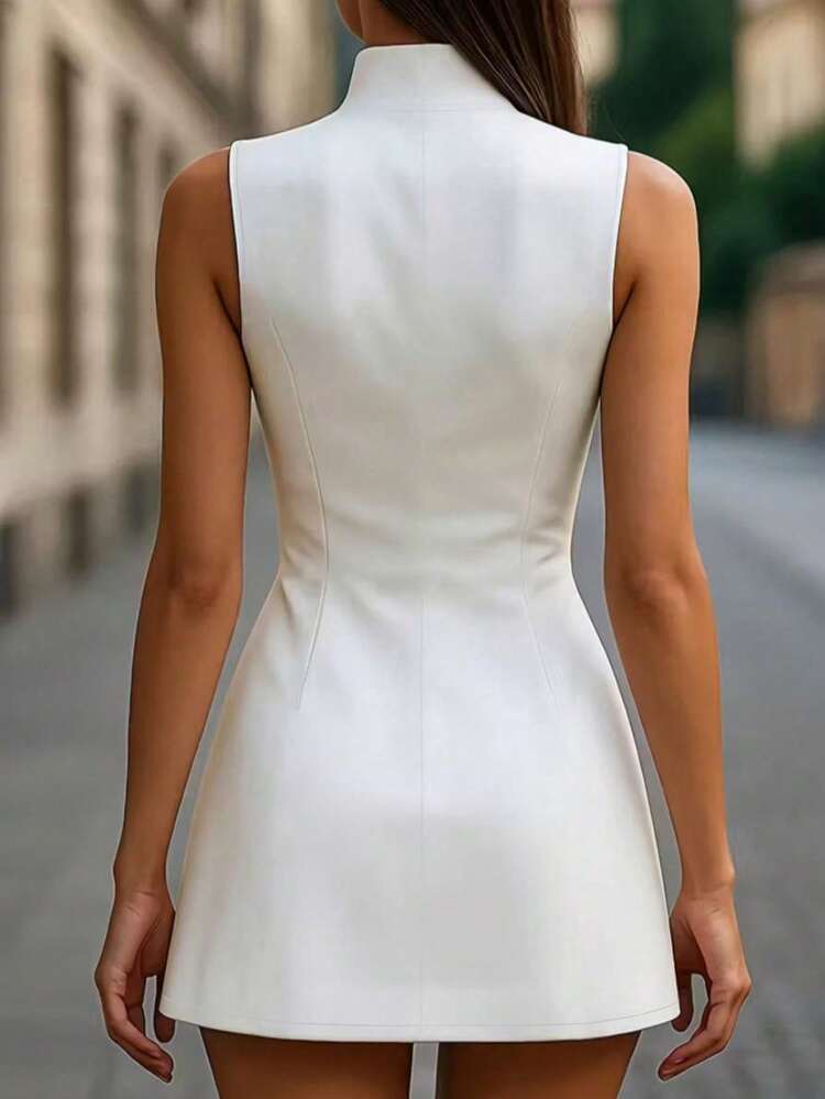 Nuevo vestido de punto sin mangas para mujer de verano, casual, cómodo y elegante, adecuado para la oficina y el uso diario en color blanco - Blanco - Añade 2