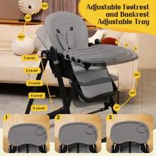 GCCSJ Baby High Chair6-In-1 Foldable Baby High Chair For 0-36 Months - 5 Height Adjustable Convertible Infant Toddler Feeding Chair, Removable Easy-Clean Tray & Locking Wheels, Soft PU Seat High Chair With Safety Harness, Multi-Stage High Chair For Home Dining, Travel & Small Spaces, Available In 6 Colors(The Best Christmas Gift For Children) - Dark Gray + Universal Wheel - View 6