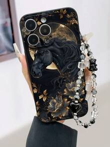 Black Horse Hollow Edge Black Painted + Chain Material Shockproof Phone Case Compatible With IPhone 17pro/17Air /17/17promax16/11/16pro/16plus/16promax/16e/15Promax/13/14/12/XS/XR/7G/8P, Compatible With Samsung Galaxy 11/12Pro/12/12X/13Pro/14Pro/15Pro/, Compatible With Redmi 10/9/Note9/12c/Note11pro/Note8Pro Anti-Drop Phone Protective Cover - Multicolor - View 1