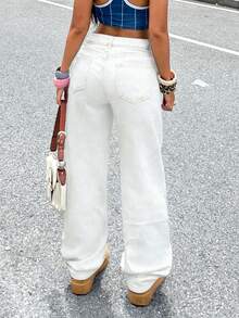 Women's Casual Light-Washed Wide-Leg Jeans, Suitable For Daily Wear Spring White - White - View 6