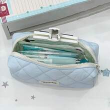 Minimalist Soft Touch Blue Pencil Case Large Capacity Pen Bag Students Stationery Pouch Portable Stationery Organizer - Multicolor - View 6