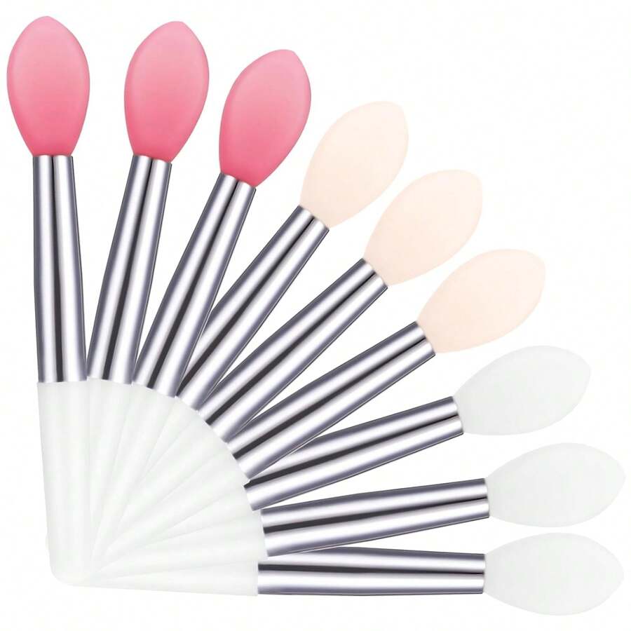 9pcs Reusable Silicone Lip & Eye Makeup Applicator Set For Balm, Lipstick & Cream Masks - Màu hồng và đỏ trong suốt - Xem 1