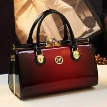 2026 New Rhinestone Decorated Handbag For Middle-Aged Women, Vintage Boston Bag Style, Shoulder Bag & Tote - Burgundy - View 2