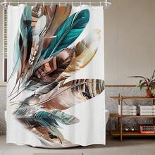 Boho Shower Curtain Colorful Feathers Bath Curtains D... - White - View 7