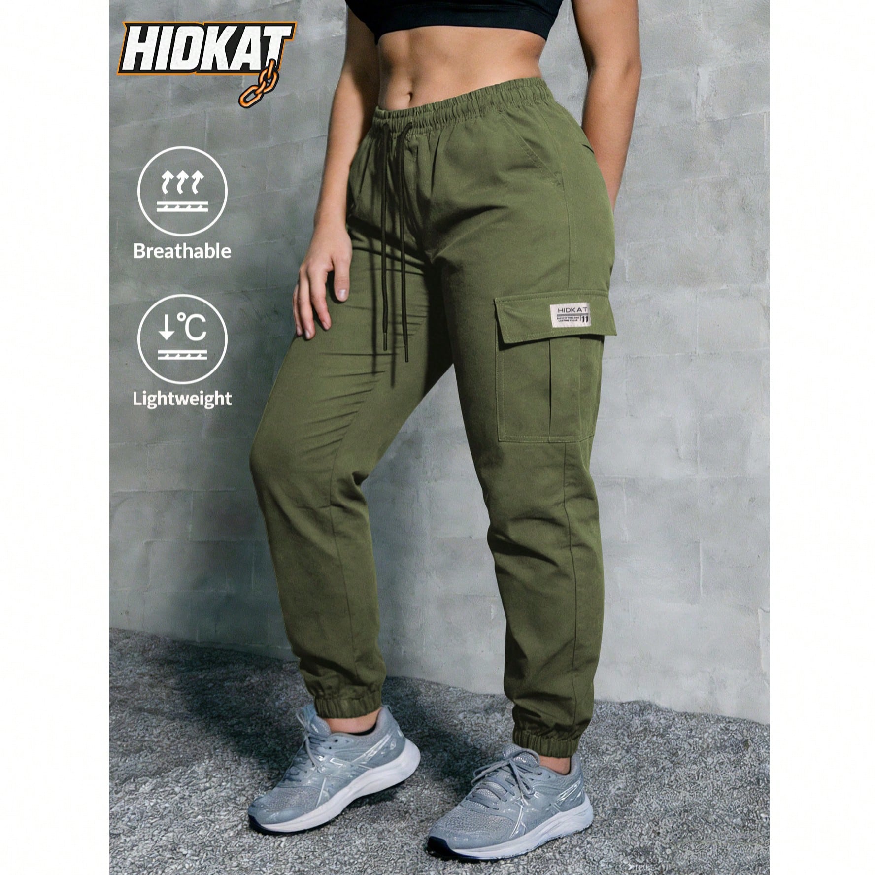 Pantalones de trabajo para mujer HIDKAT, cintura alta con cordón y cintura elástica con bolsillos, ligeros y transpirables para deportes de primaver