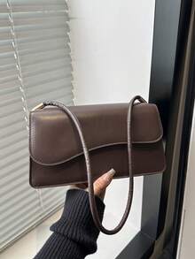 Bolso de hombro elegante minimalista de unicolor y estilo retro - Café integral - Ver 3