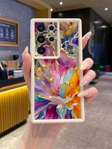 花卉图案 1 件装 时尚春季镀金花卉印花米色玛瑙阶梯砂岩手机保护壳，防摔、防指纹、防震，兼容 17/17 Pro/17 Pro Max/Air 16/15/14/13/12/11/S26/S25/S24/S23/荣耀机型，国际版，非国内版 - 米色 - 查看 5