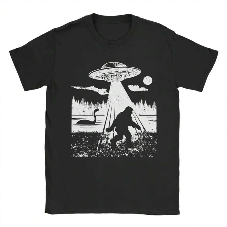 Ropa de hombre unisex CALIENTE Camiseta de calle Playa Bigfoot UFO Bigfoot Camiseta hippie Y2K Impresión divertida Camiseta de manga corta - Negro - Ver 1